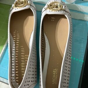 Michael Kors Perforated White Loafers with Gold Accent